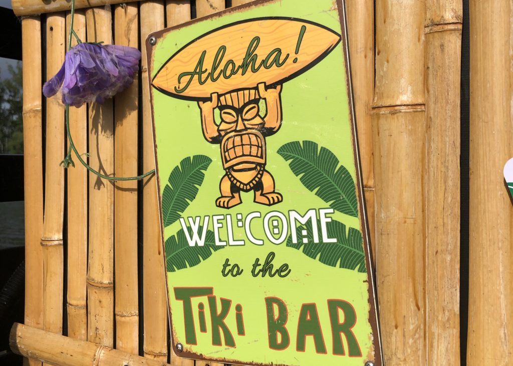 A tiki bar sign aboard the Tiki Taxi