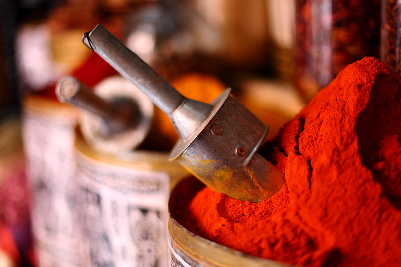 Red spices in Moroccan market