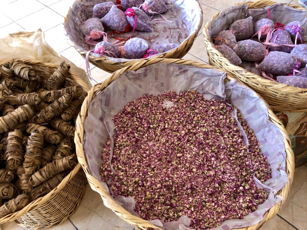 Rose products for sale in the M'Goun Valley of Morocco