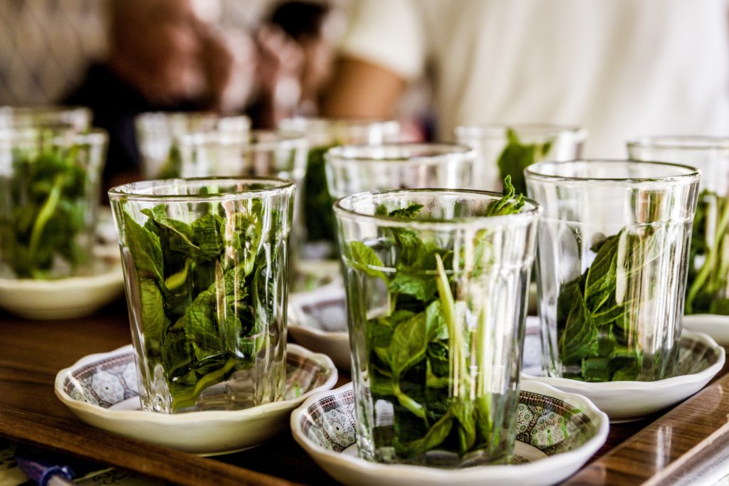 Mint leaves in glasses for Morocco tea
