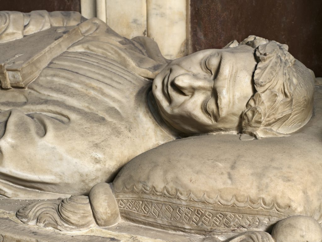 Detail of Leonardo Bruni's tomb in Santa Croce Basilica, Florence