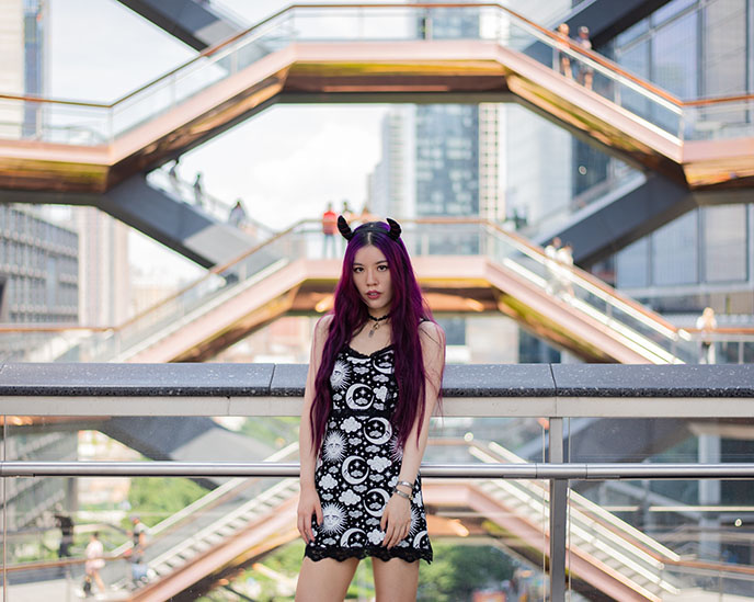 Goth girl at Hudson stairs in New York